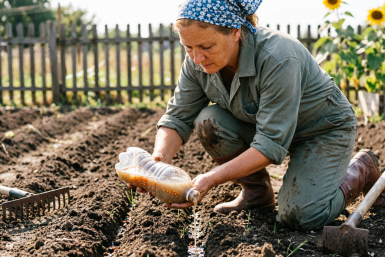 Быстрый способ посева моркови без прореживания: открываем бутылку с "кисельком" – и сеем грядку за 1 минуту